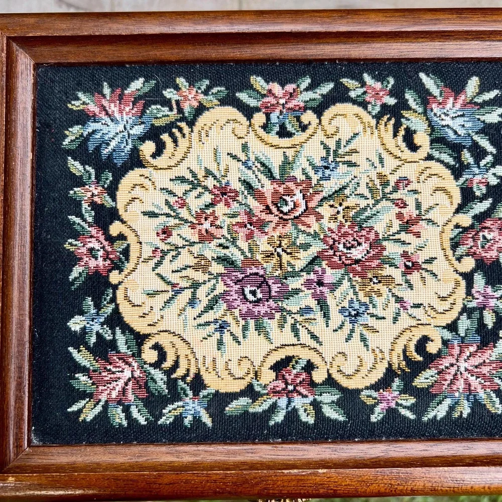 Vintage Floral Tapestry Wood Jewelry Box | Made in Japan